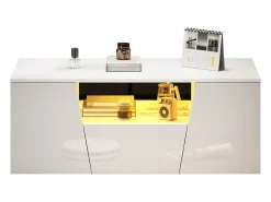 Mesa de centro brilhante - 100 x 50 x 40 cm - com LEDs + 2 portas + 1 gaveta - aglomerado - branco