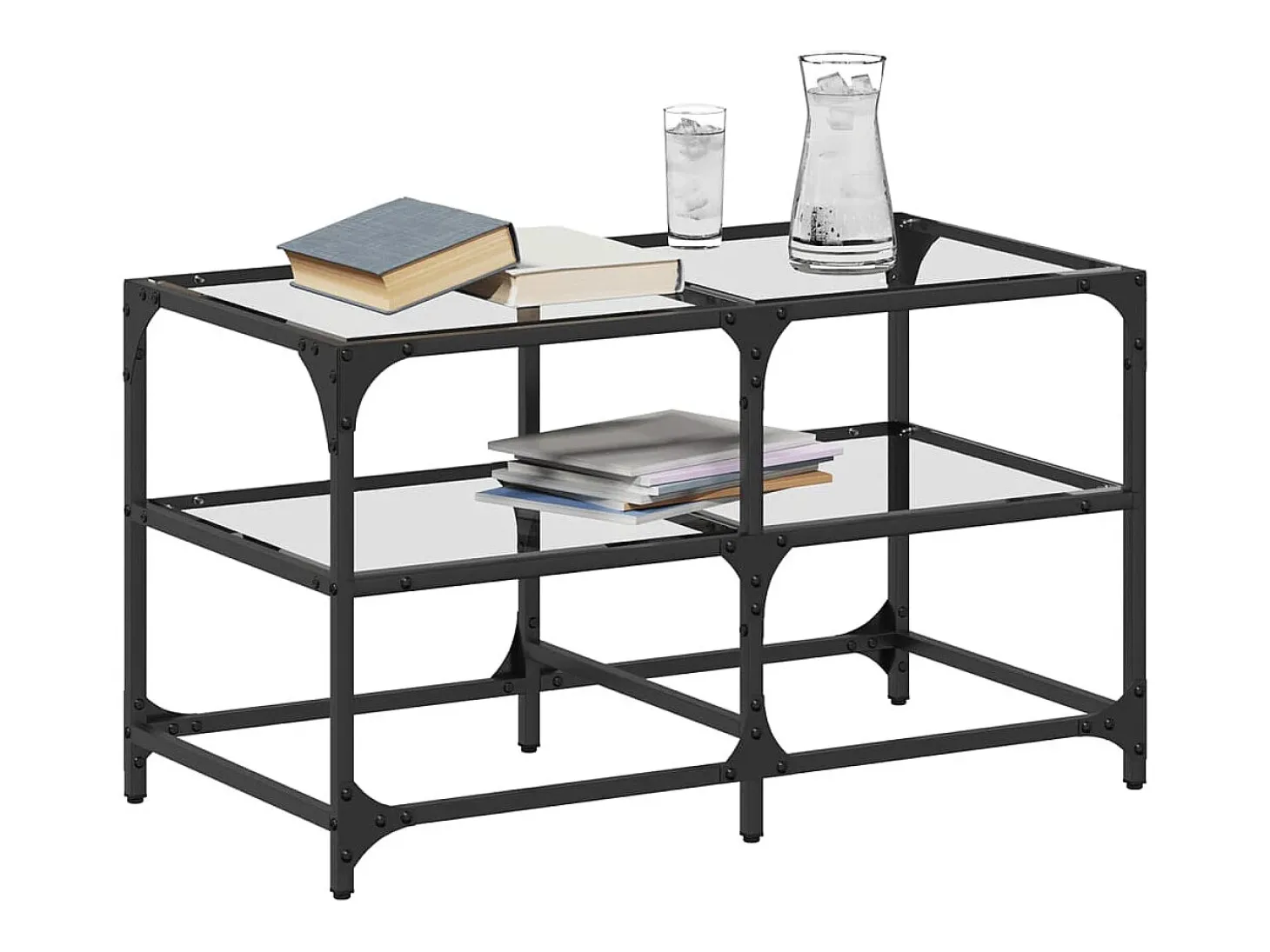 Mesa de centro c/ topo em vidro transparente 78,5x40x45 cm aço PT256560