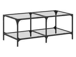 Mesa de centro c/ topo em vidro transparente 98,5x50x40 cm aço PT763302