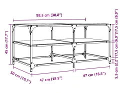 Mesa de centro c/ topo em vidro transparente 98,5x50x45 cm aço