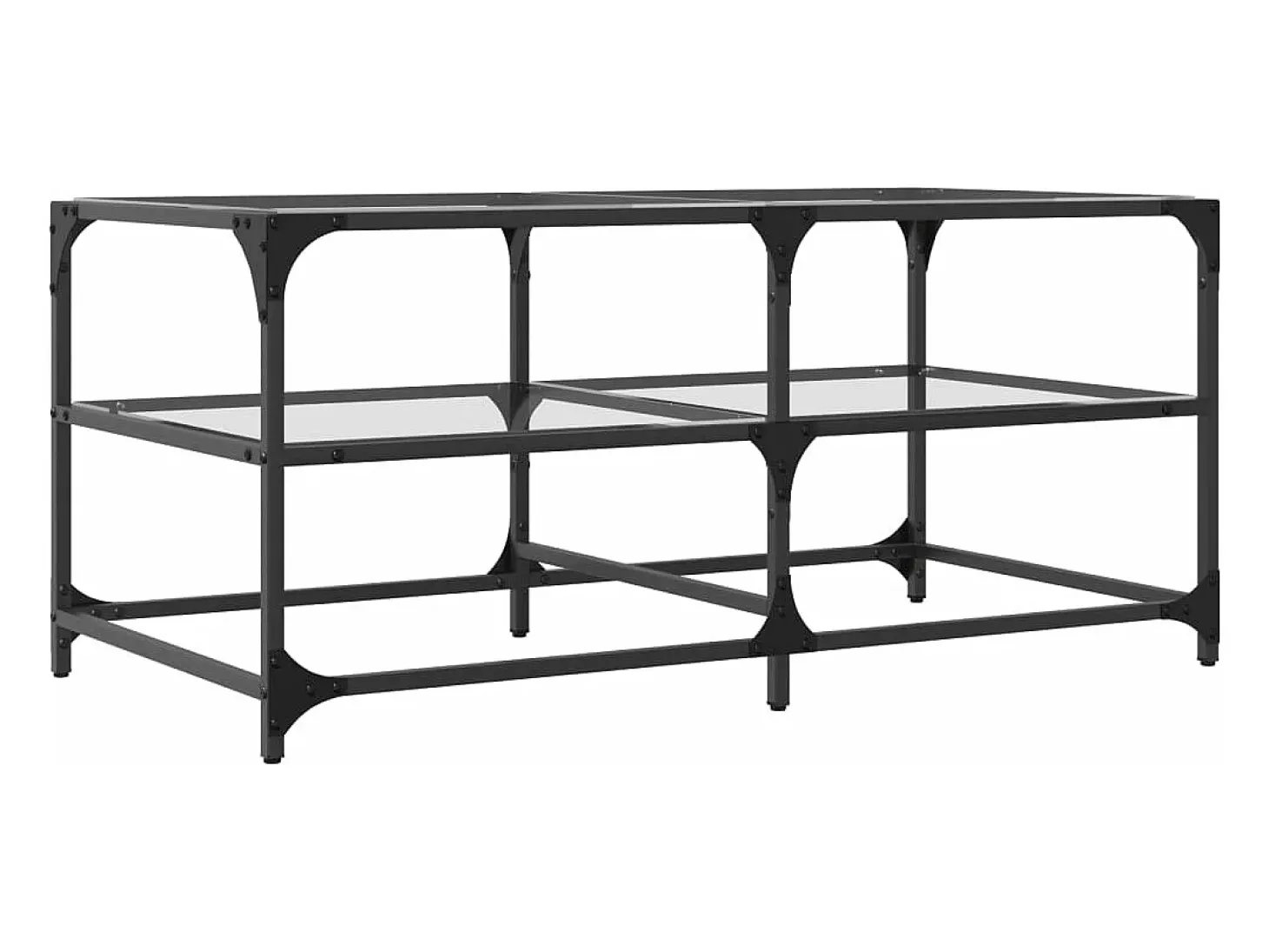 Mesa de centro c/ topo em vidro transparente 98,5x50x45 cm aço