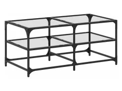 Mesa de centro c/ topo em vidro transparente 98,5x50x45 cm aço