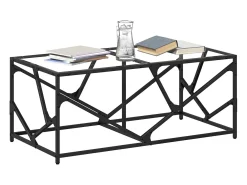 Mesa de centro c/ topo em vidro transparente 98,5x50x41 cm aço PT603447
