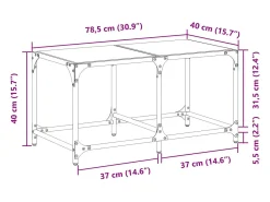 Mesa de centro c/ topo em vidro transparente 78,5x40x40 cm aço
