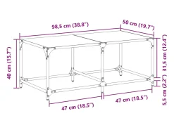 Mesa de centro c/ topo em vidro transparente 98,5x50x40 cm aço