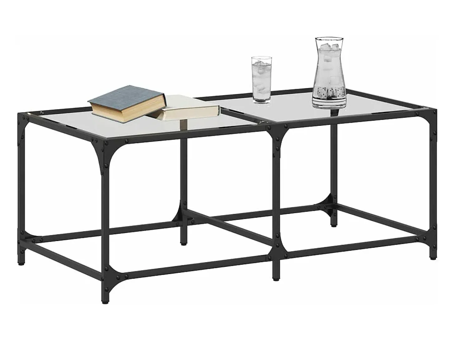 Mesa de centro c/ topo em vidro transparente 98,5x50x40 cm aço PT385220