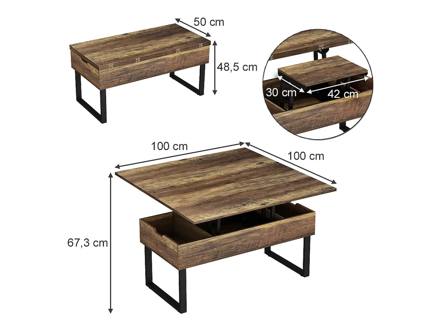 Mesa de centro carvalho rústico 100x50x48.5 lifty