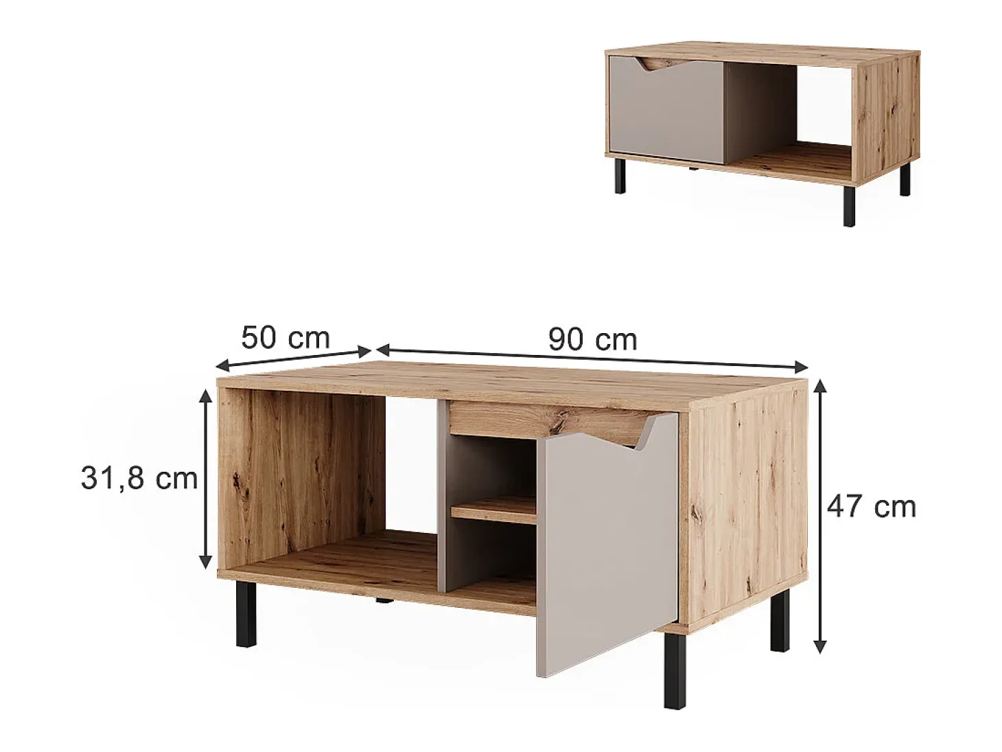 Mesa de centro carvalho verde/artesanato 90x50x47 marelle