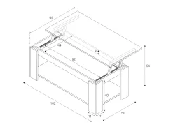 Mesa de centro Chicago, Mesa de centro com prateleira elevatória, Mesa baixa da sala, 102x50h43/54 cm, Branco mate