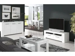 Mesa de centro Chicago, Mesa de centro com prateleira elevatória, Mesa baixa da sala, 102x50h43/54 cm, Branco mate