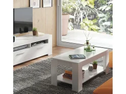 Mesa de centro Chicago, Mesa de centro com prateleira elevatória, Mesa baixa da sala, 102x50h43/54 cm, Branco mate