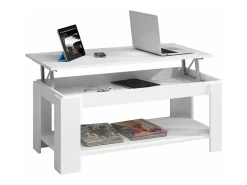 Mesa de centro Chicago, Mesa de centro com prateleira elevatória, Mesa baixa da sala, 102x50h43/54 cm, Branco mate