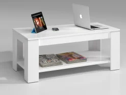 Mesa de centro Chicago, Mesa de centro com prateleira elevatória, Mesa baixa da sala, 102x50h43/54 cm, Branco mate