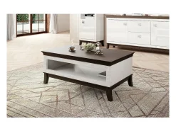 Mesa de centro chique retangular coleção PALACE Cores branco e carvalho escuro