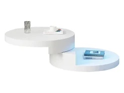 Mesa de centro cilíndrica rotativa 70×70×35,5 cm - Tampos giratórios 360° - com iluminação LED - branco