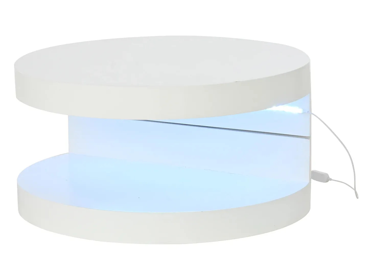 Mesa de centro cilíndrica rotativa 70×70×35,5 cm - Tampos giratórios 360° - com iluminação LED - branco