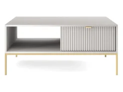 Mesa de centro: cinza, dourado, 104 x 46 x 68 cm, puxadores dourados