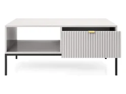 Mesa de centro: cinza, preta, 104 x 46 x 68 cm, puxadores dourados