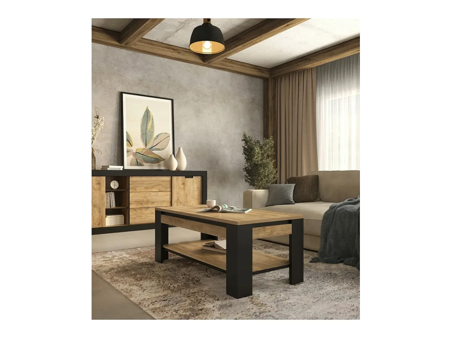 Mesa de Centro coleção MEUNIER – Carvalho Samdal & Preto Fosco, 120×49×60 cm