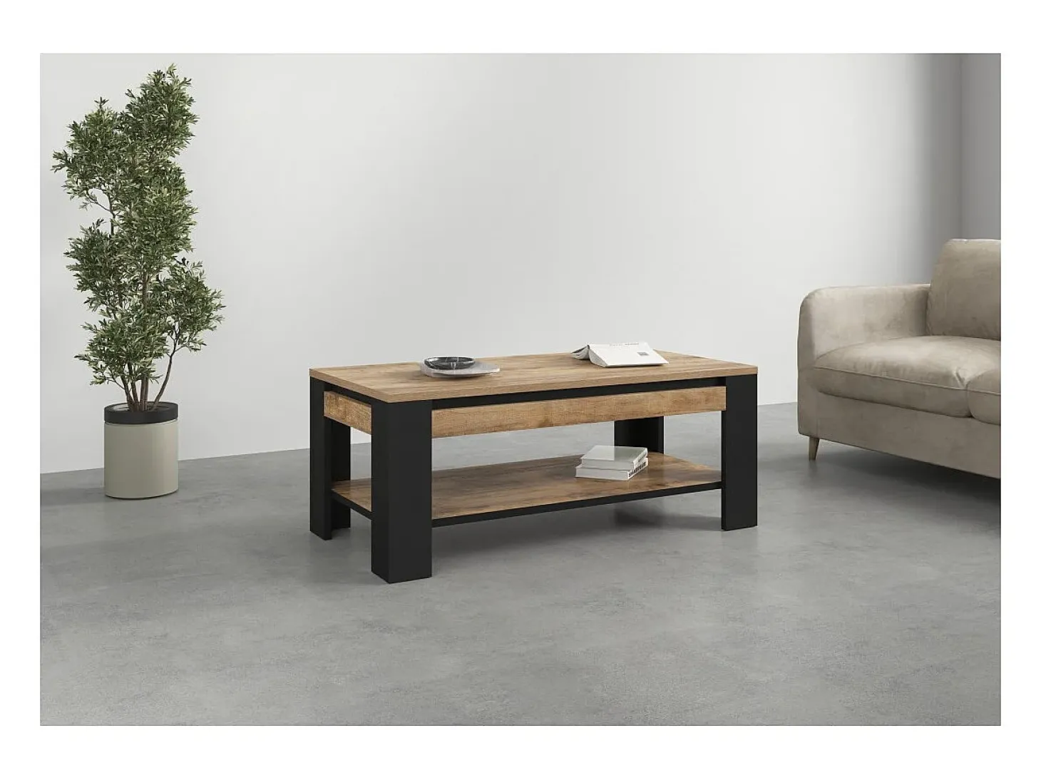 Mesa de Centro coleção MEUNIER – Carvalho Samdal & Preto Fosco, 120×49×60 cm