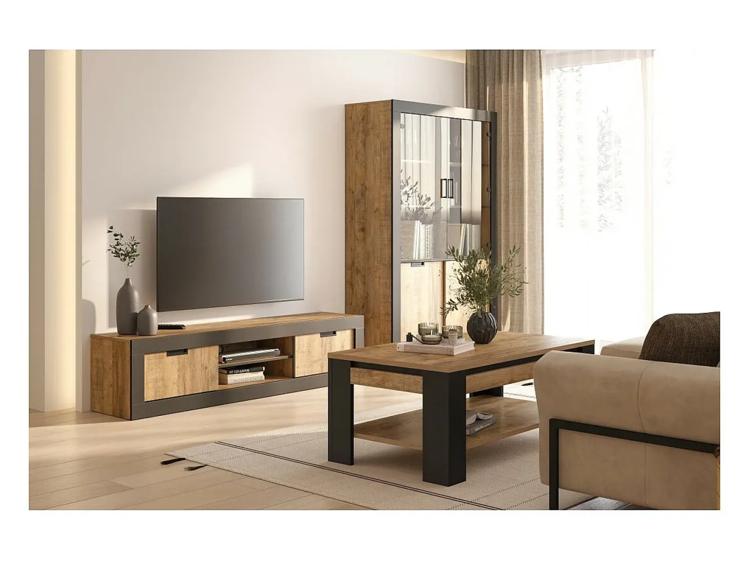 Mesa de Centro coleção MEUNIER – Carvalho Samdal & Preto Fosco, 120×49×60 cm