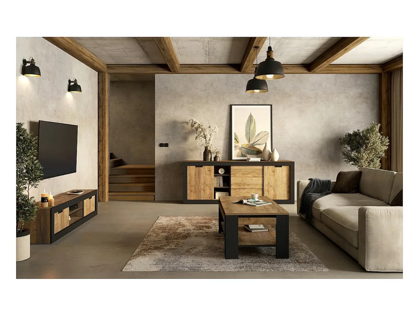 Mesa de Centro coleção MEUNIER – Carvalho Samdal & Preto Fosco, 120×49×60 cm