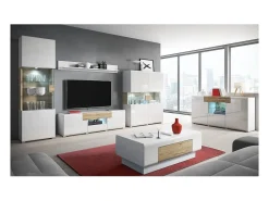 Mesa de centro coleção OHIO. Móvel estilo CONTEMPORÂNEO nas cores branco e carvalho.