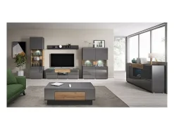 Mesa de centro coleção OHIO. Móvel estilo CONTEMPORÂNEO nas cores cinza e carvalho.