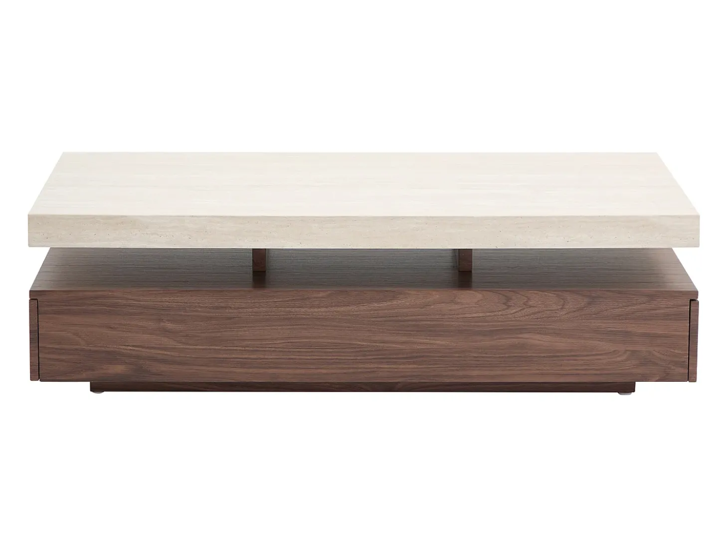 Mesa de centro com 2 gavetas em MDF - Efeito travertino e castanho natural - FELIX