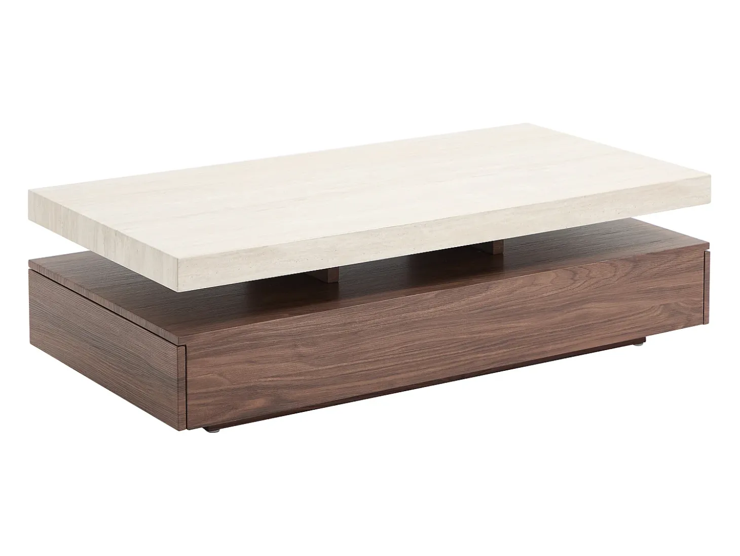 Mesa de centro com 2 gavetas em MDF - Efeito travertino e castanho natural - FELIX