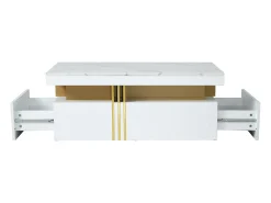 Mesa de centro com 2 gavetas - placa estampada em mármore - estilo escandinavo - Branco