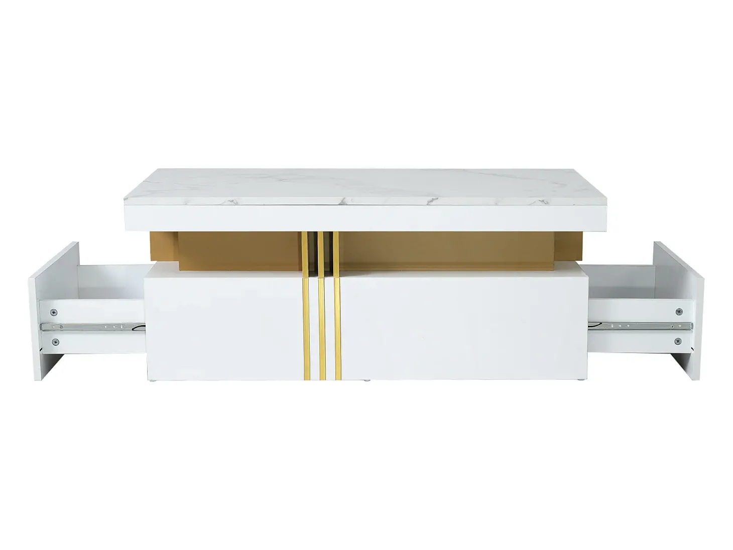 Mesa de centro com 2 gavetas - placa estampada em mármore - estilo escandinavo - Branco