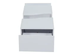 Mesa de centro com 2 gavetas e LED, em MDF e acrílico, lacado branco brilhante