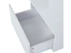 Mesa de centro com 2 gavetas e LED, em MDF e acrílico, lacado branco brilhante