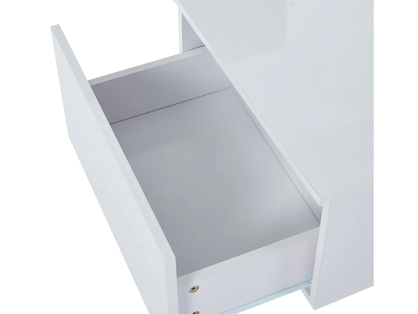 Mesa de centro com 2 gavetas e LED, em MDF e acrílico, lacado branco brilhante