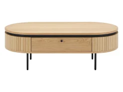 Mesa de centro com 2 gavetas folha de carvalho e metal natural claro e preto - CARDIONA
