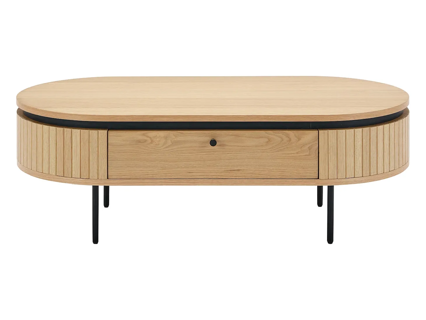 Mesa de centro com 2 gavetas folha de carvalho e metal natural claro e preto - CARDIONA