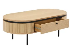 Mesa de centro com 2 gavetas folha de carvalho e metal natural claro e preto - CARDIONA