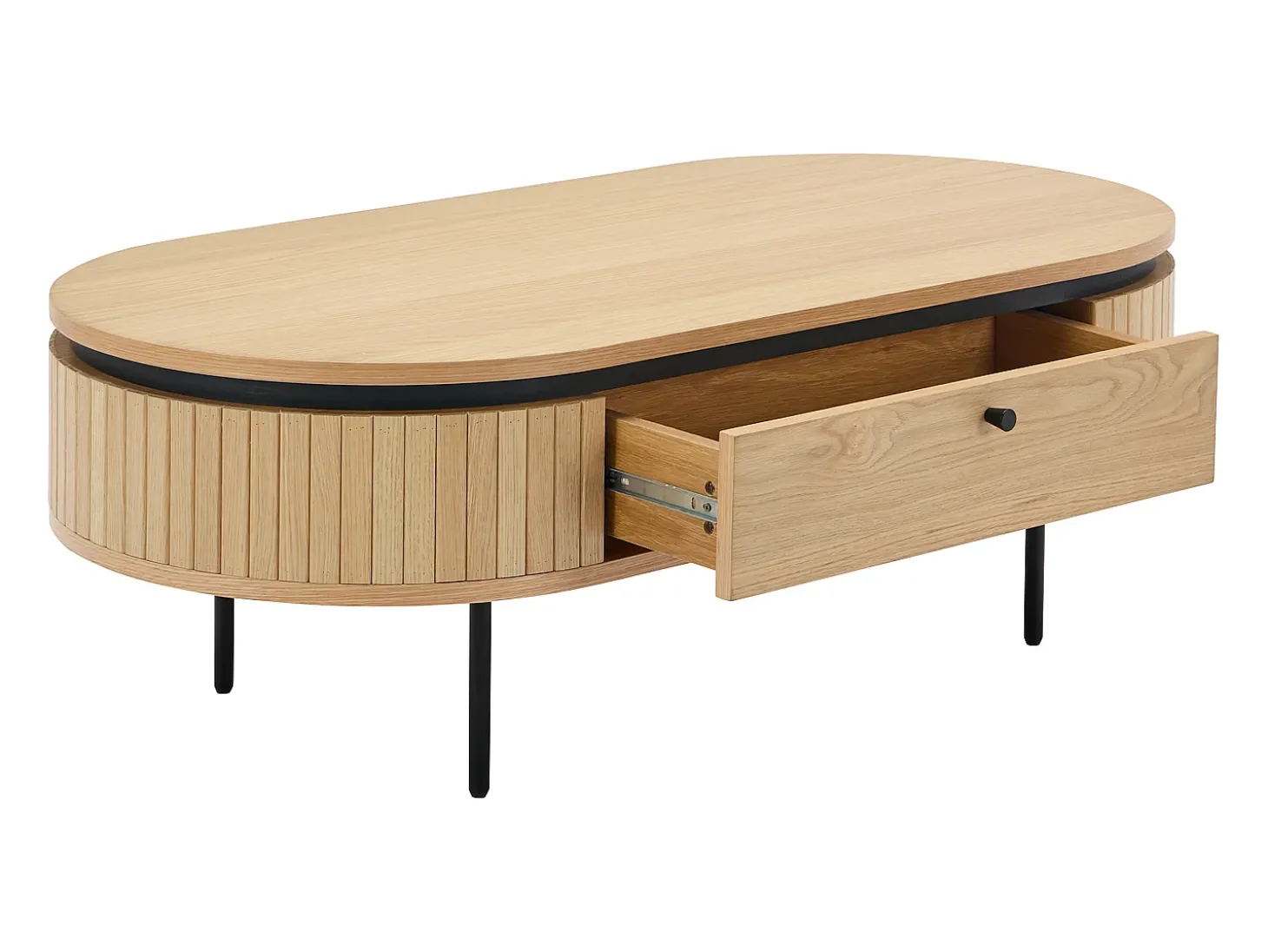 Mesa de centro com 2 gavetas folha de carvalho e metal natural claro e preto - CARDIONA