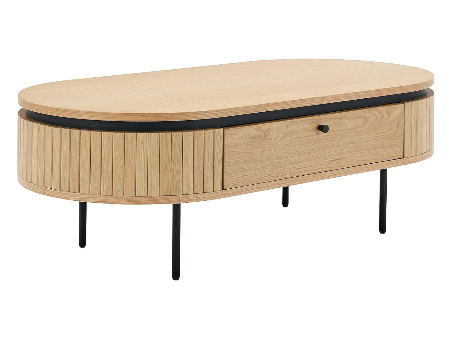 Mesa de centro com 2 gavetas folha de carvalho e metal natural claro e preto - CARDIONA