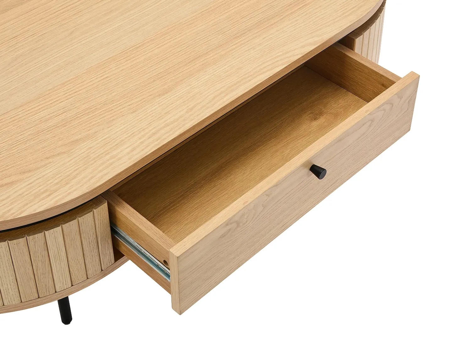 Mesa de centro com 2 gavetas folha de carvalho e metal natural claro e preto - CARDIONA