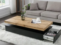 Mesa de centro com 2 gavetas em MDF preto e claro natural - FELIX