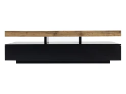 Mesa de centro com 2 gavetas em MDF preto e claro natural - FELIX
