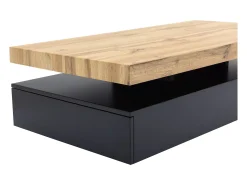 Mesa de centro com 2 gavetas em MDF preto e claro natural - FELIX