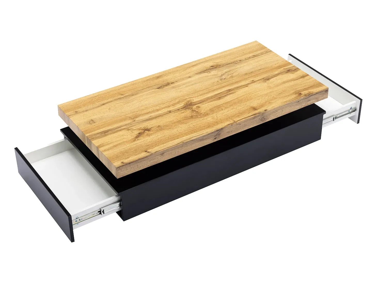 Mesa de centro com 2 gavetas em MDF preto e claro natural - FELIX