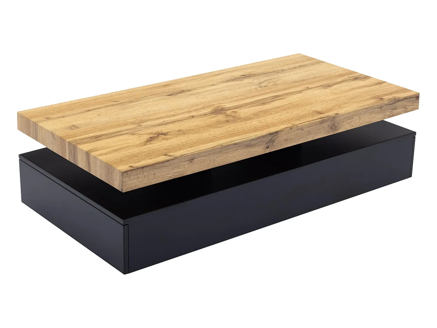 Mesa de centro com 2 gavetas em MDF preto e claro natural - FELIX