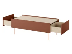 Mesa de centro com 2 gavetas e pés metálicos 120x45 cm