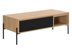Mesa de centro com 1 gaveta e 2 nichos preto e natural claro - GLARODI