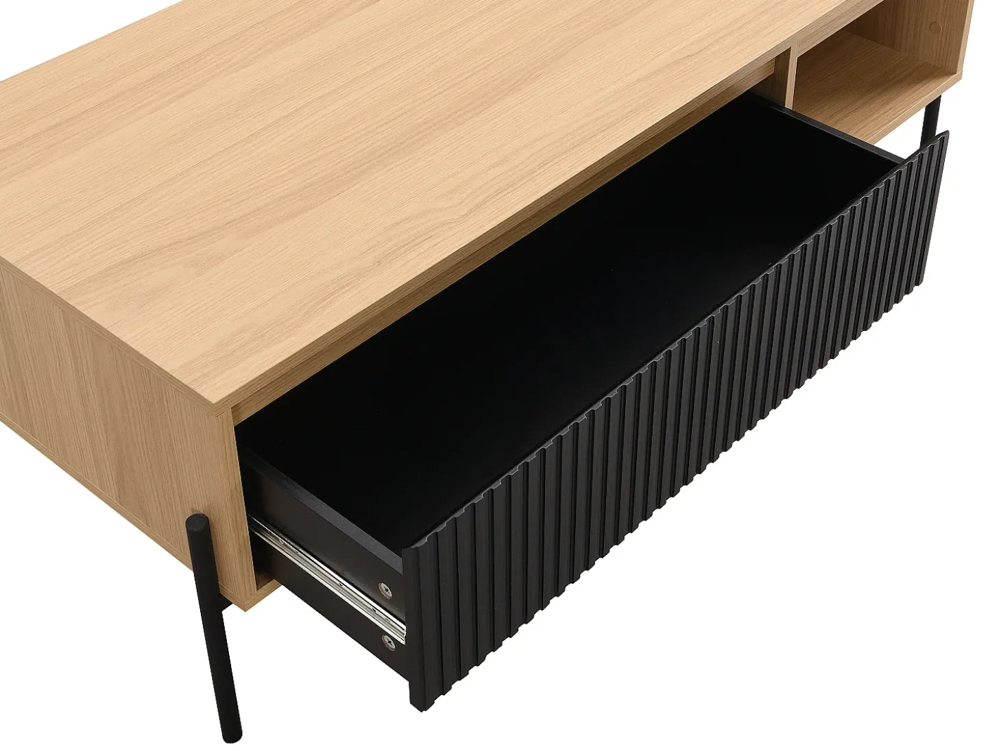 Mesa de centro com 1 gaveta e 2 nichos preto e natural claro - GLARODI