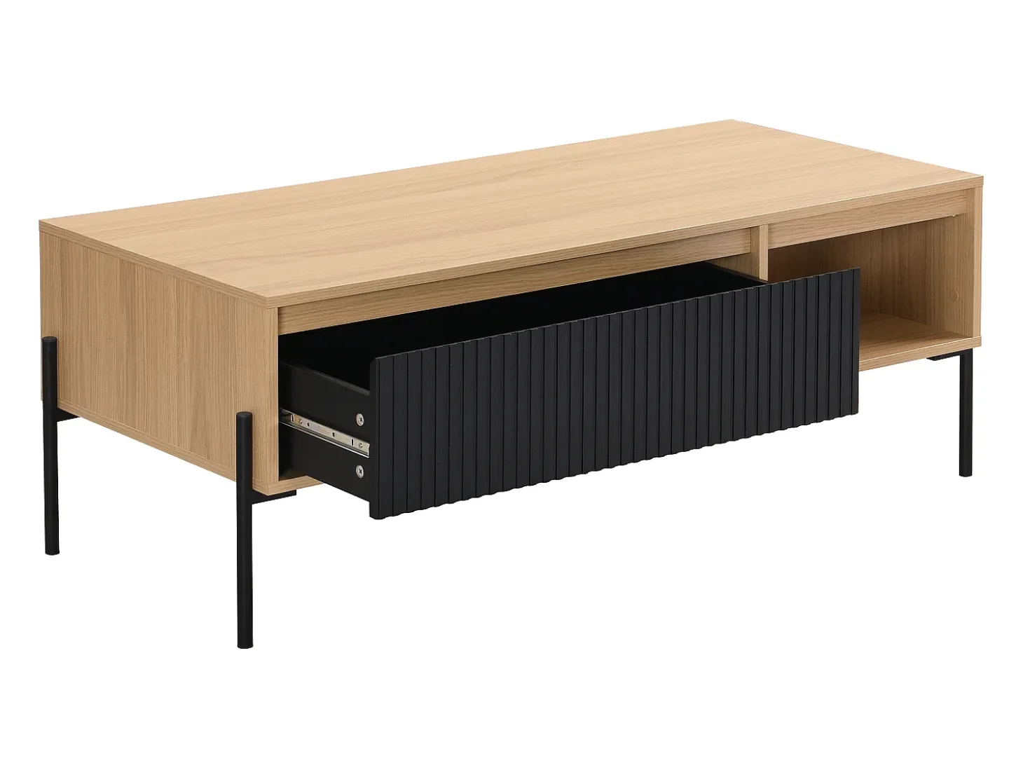 Mesa de centro com 1 gaveta e 2 nichos preto e natural claro - GLARODI